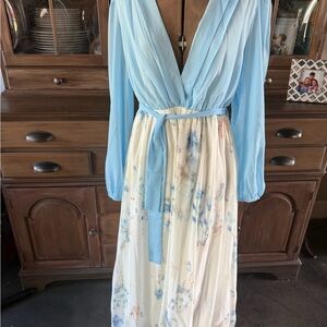 Elegant Blue and White Floral Dress